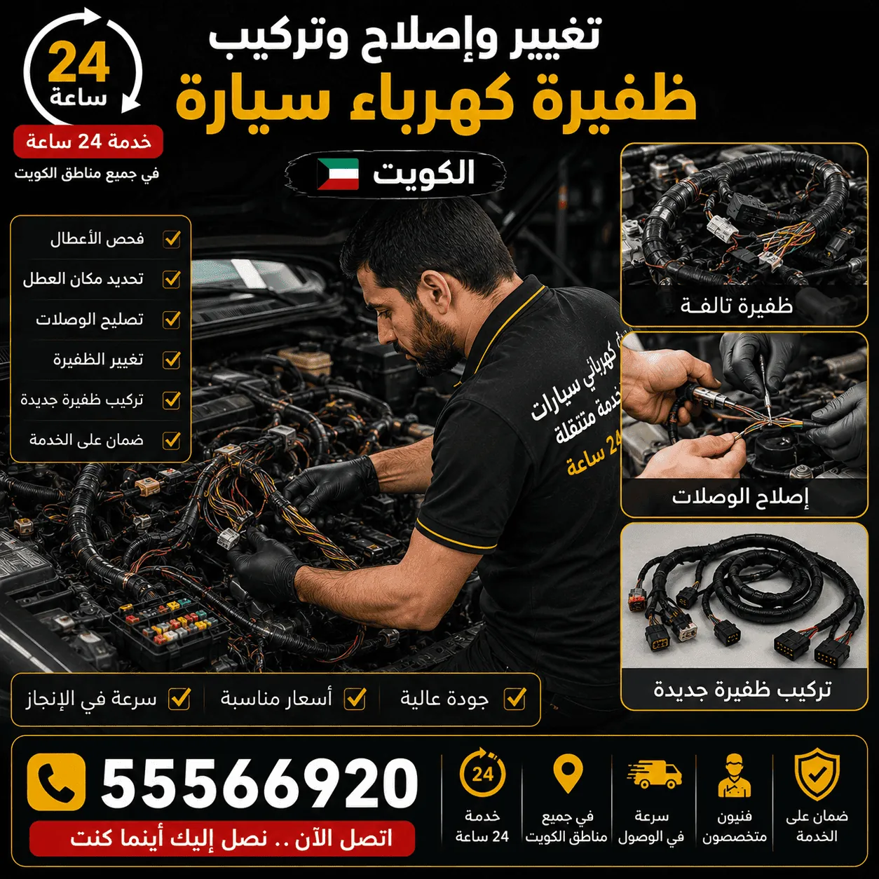 تغيير وإصلاح وتركيب ظفيرة كهرباء السيارة في الكويت