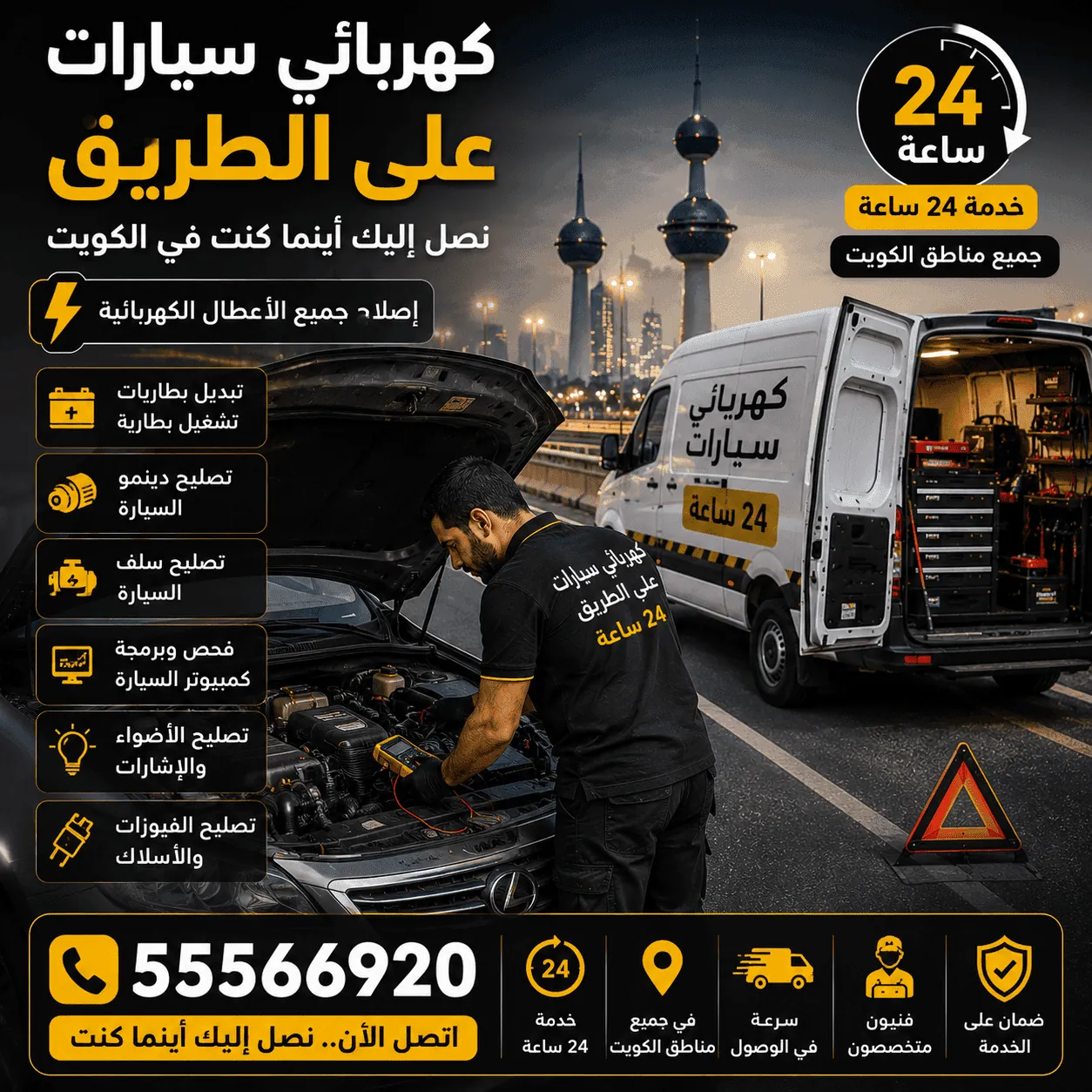 كهربائي سيارات خدمة على الطريق في الكويت