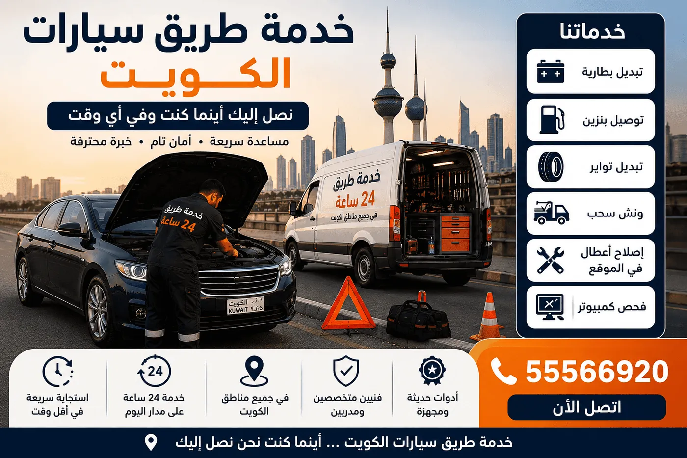 خدمة طريق سيارات الكويت 24 ساعة كراج متنقل يصلك أينما كنت