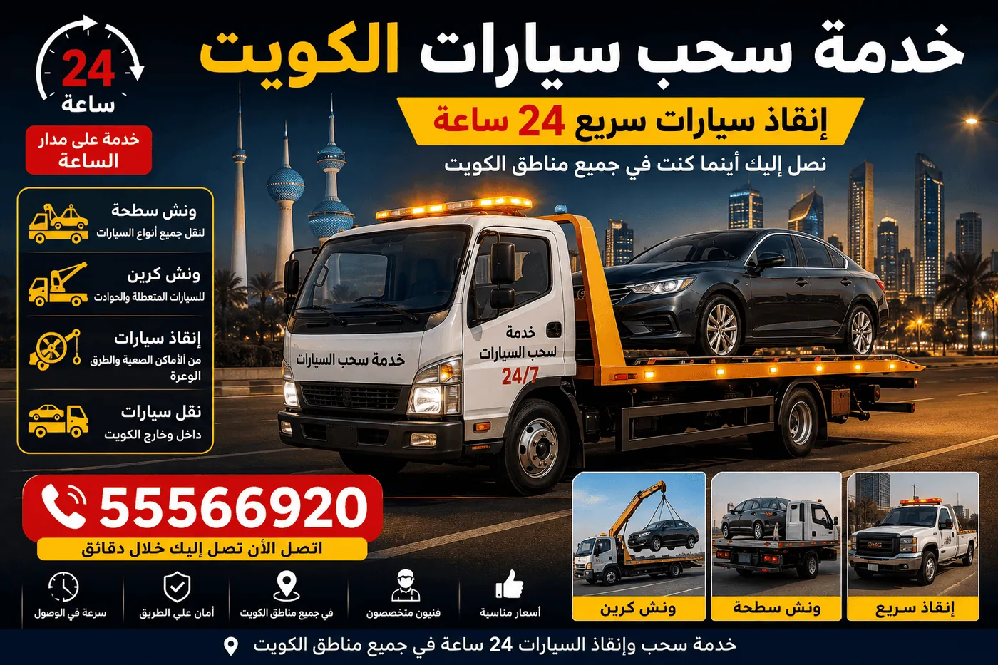 فريق خدمة طريق متنقل يصلح أعطال السيارات في الكويت