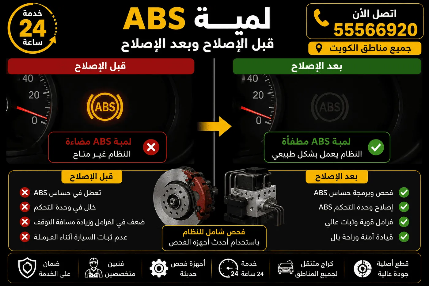علامات تلف سفايف ودسكات وهوبات البريك - فحص نظام الفرامل متنقل الكويت