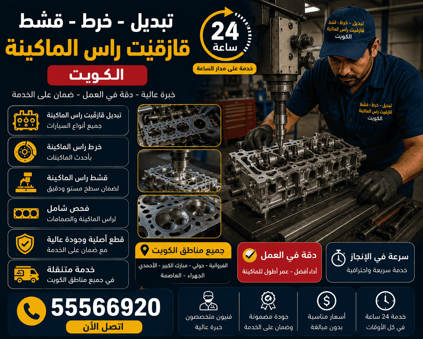 ميكانيكي سيارات متنقل الكويت تبديل وخرط وقشط قازقيت رأس الماكينة في الكويت