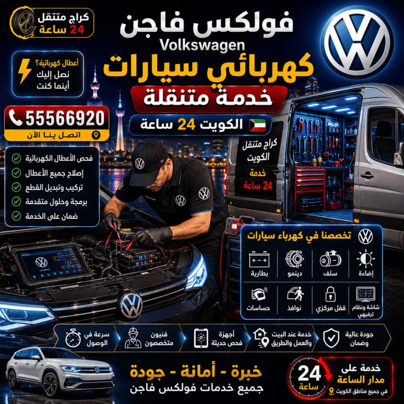 كهربائي سيارات متنقل – كراج متنقل فولكس فاجن الكويت 55566920