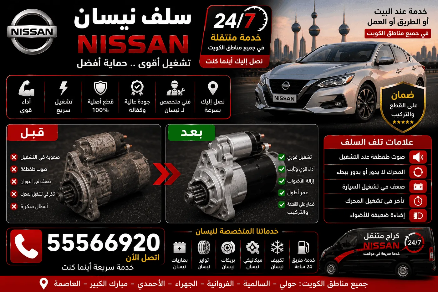 خريطة مناطق خدمة كراج نيسان المتنقل في الكويت