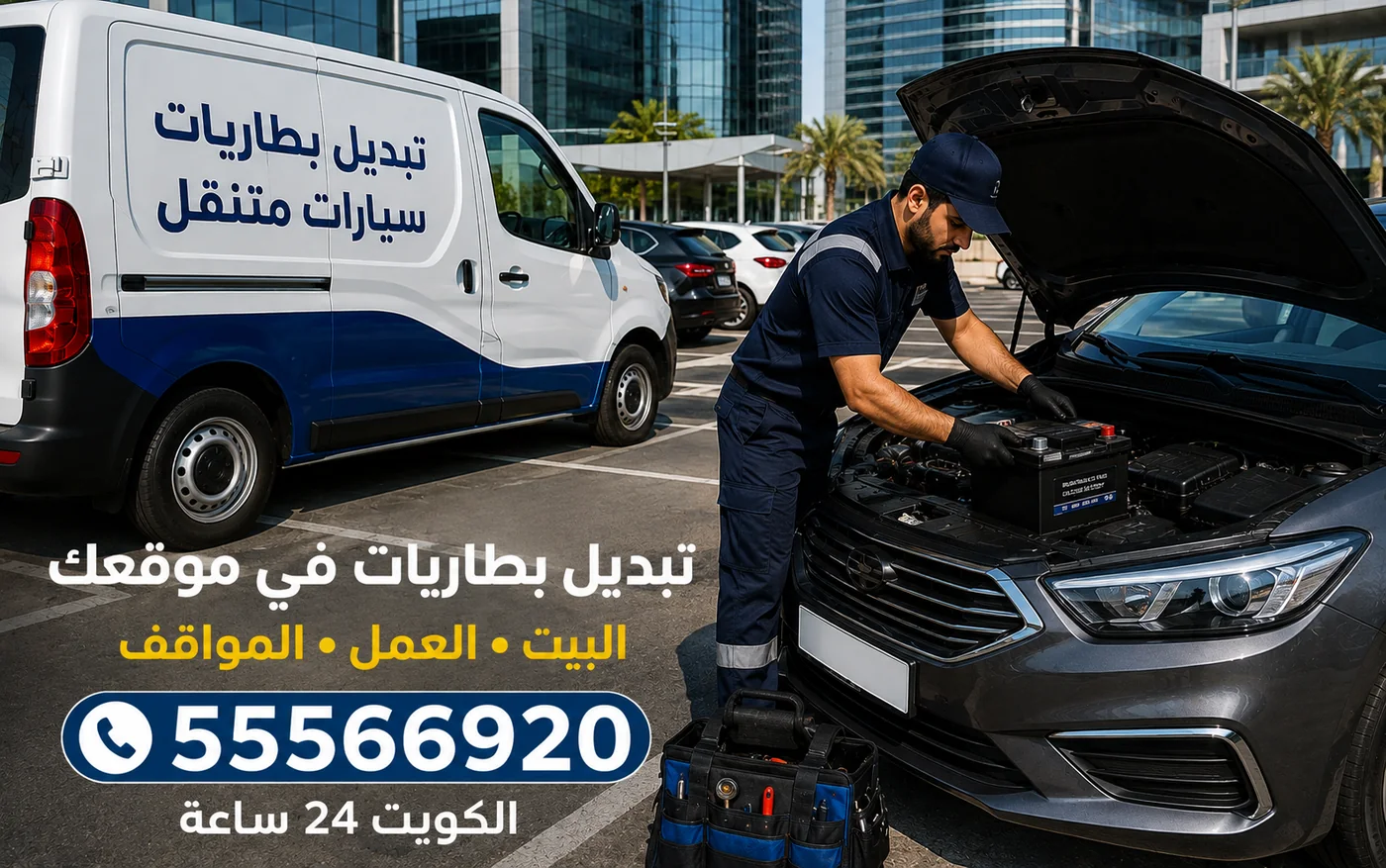 تبديل بطارية سيارات متنقل في الصديق — فحص وتسجيل عند اللزوم