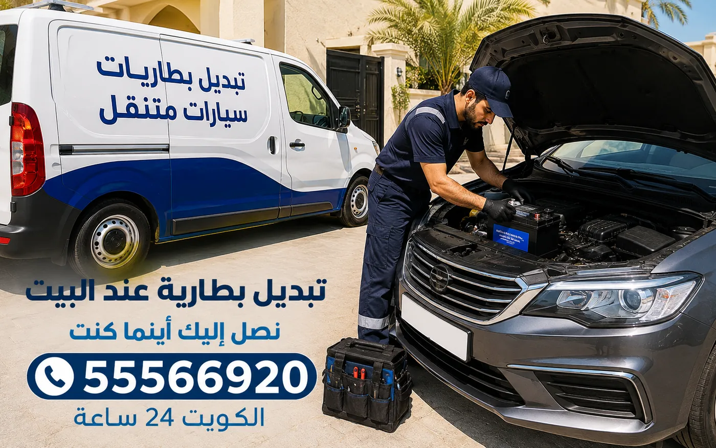 تبديل بطارية سيارة أمام البيت في النهضة بلا سحب ولا انتظار