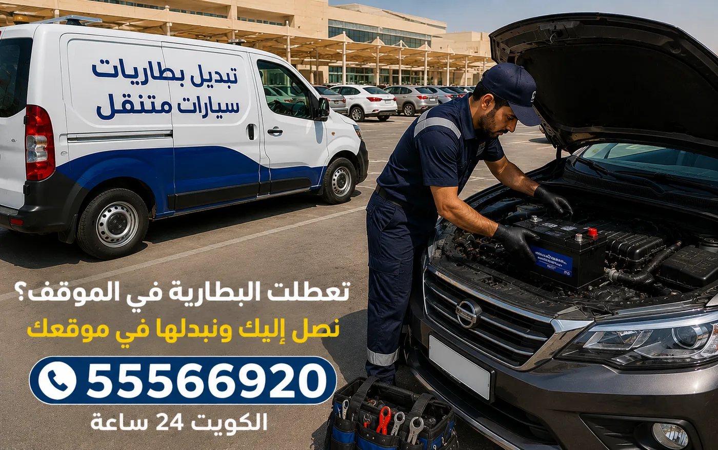 تبديل بطارية سيارة في مواقف النزهة على مدار الساعة