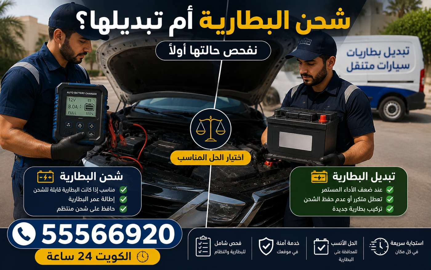 فحص بطارية سيارة لتحديد الشحن أو التبديل في الكويت
