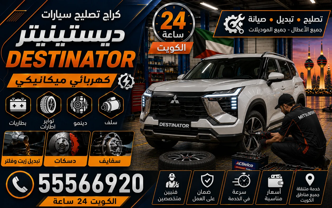 كراج متنقل ديستينيتر Destinator في الكويت يصل إلى موقعك 24 ساعة