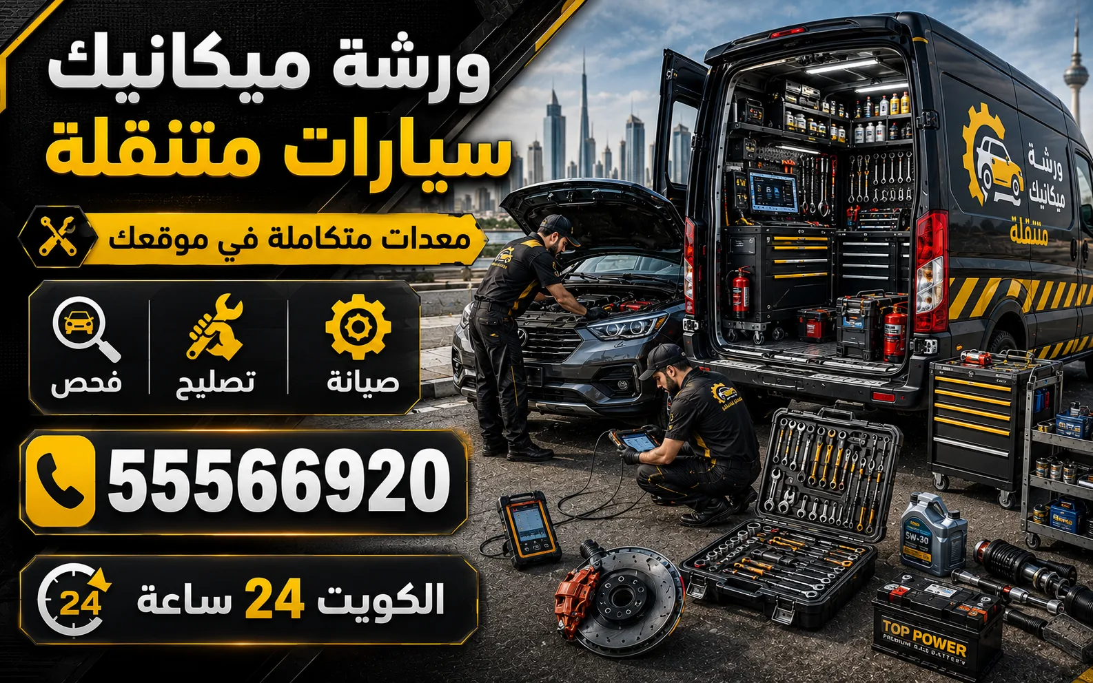 ورشة ميكانيك سيارات متنقلة بمعدات متكاملة — خدمة ميكانيكي سيارات متنقل في كبد (الجهراء)