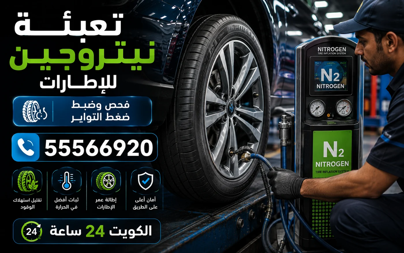 جهاز تعبئة نيتروجين للإطارات وضبط ضغط التواير في الكويت