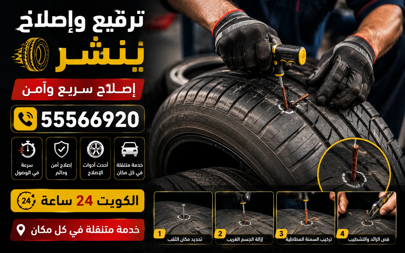 ترقيع وإصلاح بنشر الإطار بخطوات تحديد الثقب وتركيب السدادة