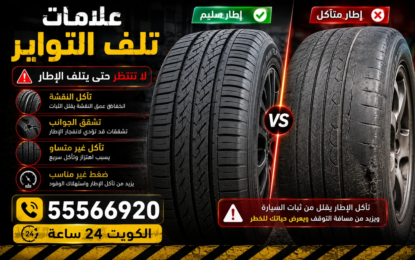 مقارنة بين إطار سليم وإطار متآكل ومتشقق الجدران